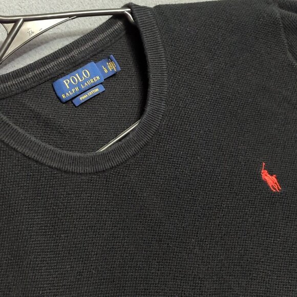 Polo Ralph Lauren Sweater Men's L Black Pima Cotton Long Sleeve Crew Preppy - Picture 1 of 11
